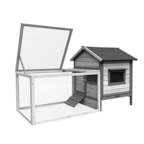 Clapier à Lapin Gris Clair 146x75x83cm Bois Cage pour rongeurs & Enclos Bac Amovible Nettoyage