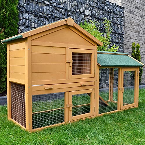 Cage Clapier Enclos Lapin Extérieur en Bois de pin Haute Qualité 145x53x86 cm Villa Lapin
