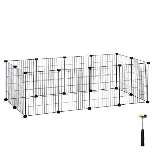 SONGMICS Roue Libre LPI01H - Enclos pour Petits Animaux - pour Lapins, cochons d'Inde - Grille métallique - Noir