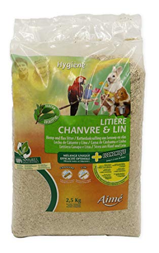 Aime Litière Chanvre Lin pour Petits Animaux, Rongeurs, Lapins, Sac de 2.5kg Jusqu'à 2 mois d'utilisation, Ultra Absorbante, 100% Naturelle