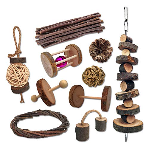 10 Pcs Naturel Petits Animaux de Compagnie Jouets ¨¤ Croquer,Jouets de Bois pour Petits Animaux pour Lapin, Hamster, Souris,Gerbille, Cochon d'Inde (Naturel)
