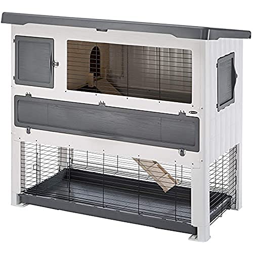 Ferplast Grand Lodge 140 plus Cage Clapier d'e x térieur, 2 Étages, Résine Thermoplastique Résistante, Accessoires Inclus pour Lapins, Cochons d'inde, 134 x 73 x 117 cm Gris