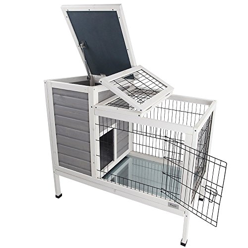 Petsfit Lapin intérieur Hutch, Bois Cage Lapin, Lapin Hutch, Couleur Gris, Cage Cochon d'inde91cm x 55cm x 75cm