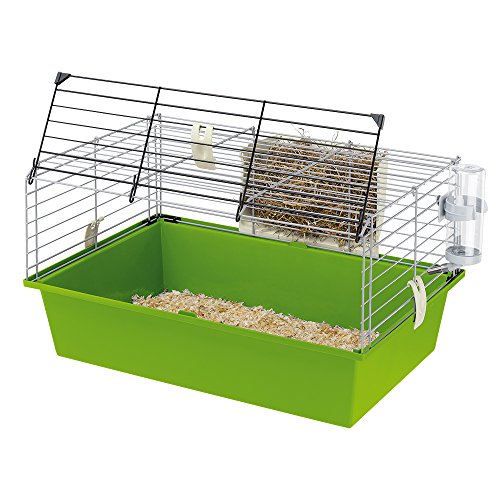 Ferplast Cage pour Cochons D'Inde Cavie 60, Système de Fermeture de Sécurité, Accessoires Inclus, en Métal Vernis Gris et Bac en Plastique, 58 X 38 X H 31,5 cm