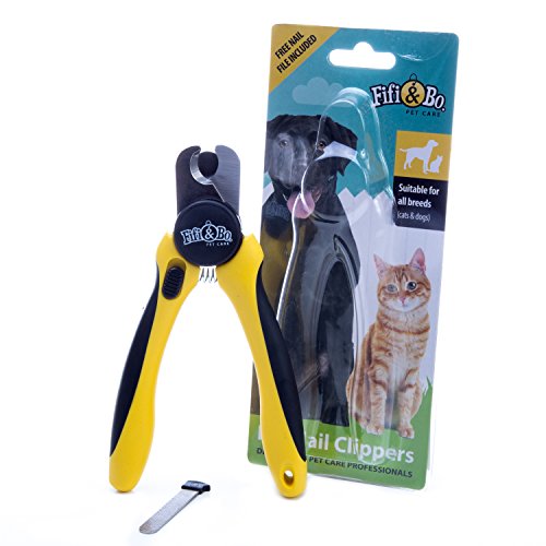 Qualité Professionnelle Chien et Chat Pince à Ongles par Fifi et BO avec Capot de Protection, Verrouillage de sécurité et Lime à Ongles - Le Meilleur pour Moyennes et Grandes Races.
